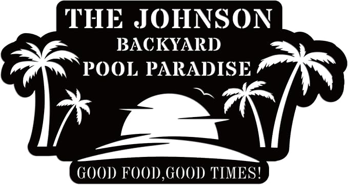 Personalized Pool Metal Name Sign,Custom Poolside Paradise Pool Signs and Decor Outdoor, Family Palm Tree Sign, Last Name,Summer Backyard Patio Decor