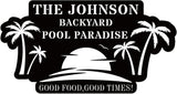 Personalized Pool Metal Name Sign,Custom Poolside Paradise Pool Signs and Decor Outdoor, Family Palm Tree Sign, Last Name,Summer Backyard Patio Decor