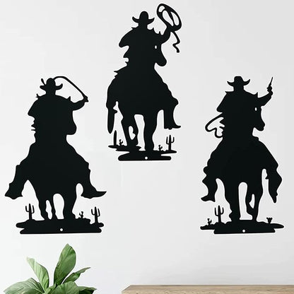 3PCS Metal Garden Stake, Western Cowboy Silhouette Yard Sign Vintage Cowboy Decor Western Garden Flag for Home Garden Lawn Yard
