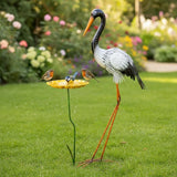 38" Metal Crane Garden Statue with Bird Bath, Large Outdoor Heron Sculpture,Rust-Proof Garden Sculptures & Statues,Yard Art for Patio & Backyard