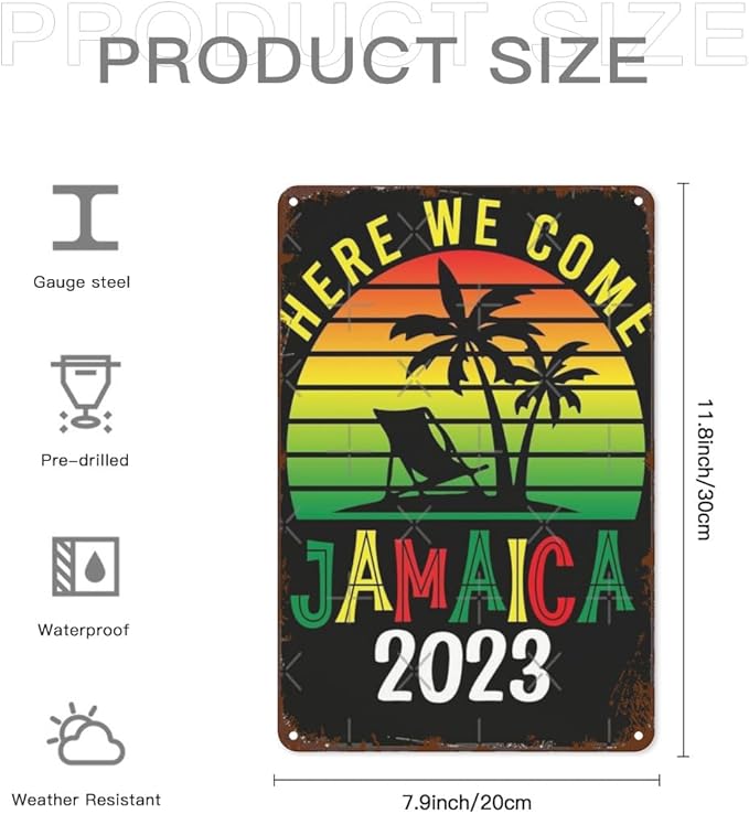 Patio Wall Decor Here We Come Jamaica 2023 Family Summer Vacation Trips Metal Signs Plaque Wall Decor Sign For Bathroom,Kitchen,Yard,Garage,Home Fun Quotes And Inspirational Messages 8X12inch