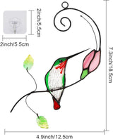 Handmade Stained Glass Hummingbird Suncatcher, Window Hanging Ornament with Flower Design, Indoor Outdoor Garden Decor