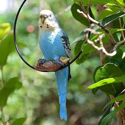 Hanging Parrot Statue Resin Parrot Ornament Metal Round Ring Decoration for Garden Resin Sculpture for Garden Patio Wall Craft Home Outdoor Decoration-02