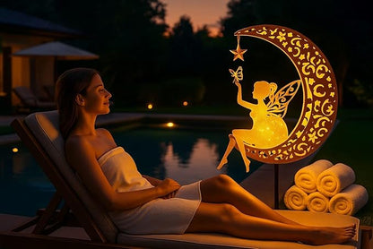 Fairy Garden Accessories – Solar Light Outdoor Statue for Yard, Lawn or Patio – Cute Metal Decoration for Garden Lovers
