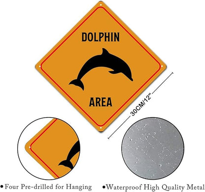 Dolphin Crossing Xing Sign Beware of Dolphin Metal Sign Ocean Animal Funny Warning Sign Crossing Zone Sign for Farm Yard Front Door Indoor Outdoor Street Sign 12x12in