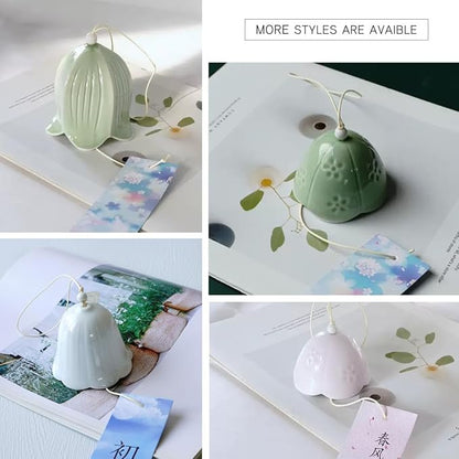Ceramic Small Japanese Wind Chimes Outdoor, Cute Handmade Pendants Wind Bells/Wind Chimes for Outside with Soothing Melodic Tones for Garden Patio Balcony Home Décor (White)