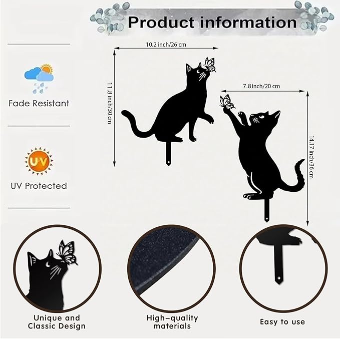Resama Metal Cat Silhouette Outdoor- 2 Pack Black Cat Silhouette Decorative Garden Statues for Outdoor Decor, Unique Gifts for Cat Lovers, Weather Resistant Lawn Ornaments for Yard and Patio
