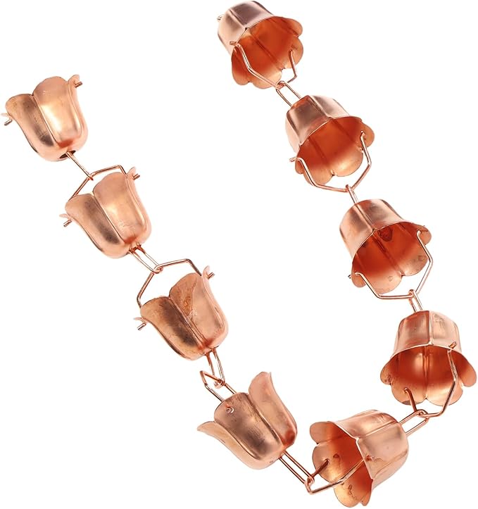 Copper Rain Chain | Elegant Flower Design for Smooth Water Flow | Weatherproof Rain Catcher for Yard/Garden/Temple | 1 Meter Length, Easy to Install (Morning Glory Shaped)