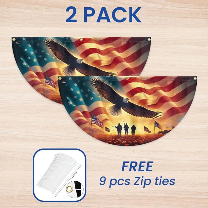 FLAGWIX American Eagle Veteran Flag - Non-Pleated American Army Fan Flag Bunting 1x3 ft - Veteran Gifts for Men Women, Patriotic Veteran Memorial Day Decorations Indoor Outdoor for Home Garden Decor