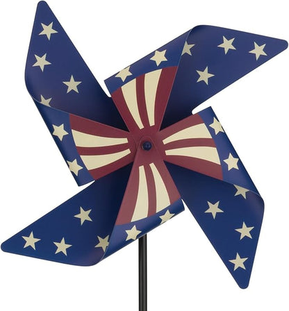 Regal Art & Gift Americana Pinwheel Spinner Stake, Patriotic Metal Wind Sculpture, Weather-Resistant Decorative Kinetic Yard Art for Outdoor Garden and Lawn – Star
