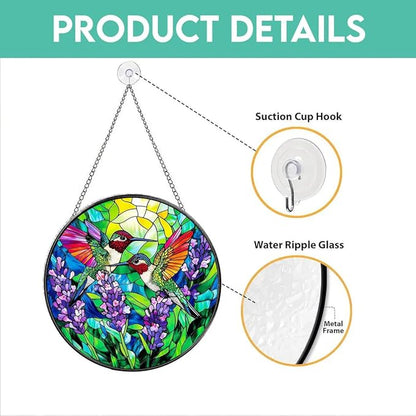 Stained Glass Window Hanging Hummingbird Sun Catcher 7.8 in, Glass Panel Suncatcher for Window Decor, Hummingbird Gifts for Women Mom and Birds Lover