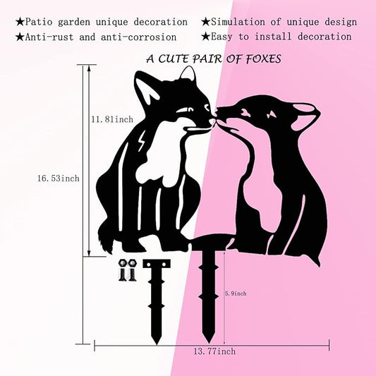 Adorable Fox Stake Decoration, Metal Yard Art Animal Stake Black Fox Silhouette Statues for Yard Lawn Outdoor Decorations (1PCS)