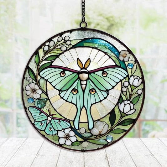 Luna Moth Butterfly Suncatcher Stained Effect Acrylic Window Hanging Memorial Sympathy Gift Loss of Dad Mom Suncatchers for Windows Indoor Decorations
