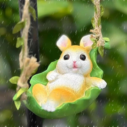 OULIGET Rabbit Statue Garden Outdoor,Swing Garden Hanging Rabbits Resin Home Decor,Charmingly Naive Animal Decoration Garden Decor for Patio Yard Lawn Fence Pathway Backyard