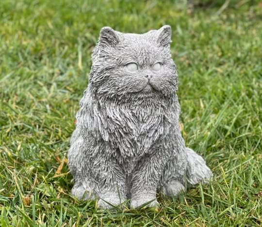 Generic White Concrete Persian Cat Statue, Outdoor, Modern, Grey