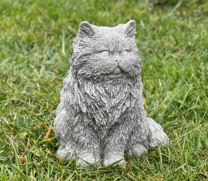 Generic White Concrete Persian Cat Statue, Outdoor, Modern, Grey