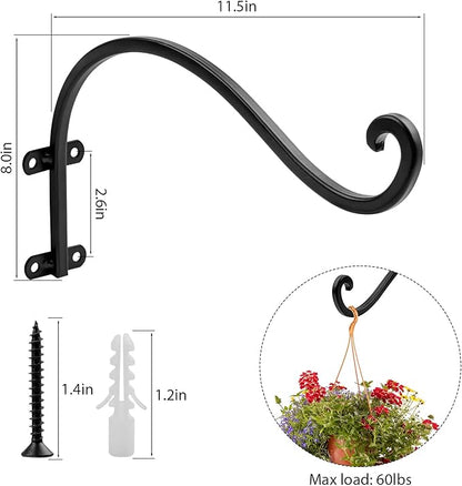 6 Pack Heavy Duty 12 Inch Hanging Plant Bracket, Ideal for Indoor and Outdoor Use, Black Plant Hanger Bracket for Plants, Baskets, Bird Feeders, Lanterns, and Wind Chimes