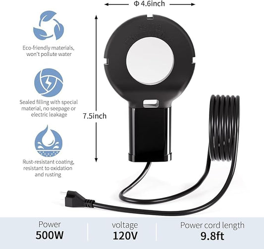 2PCS 500 Watt Bird Bath De-Icer with Thermostat, Cast Aluminum Submersible Chicken Water Heater, Heated Bird Bath, Power Cord 9.8 Ft