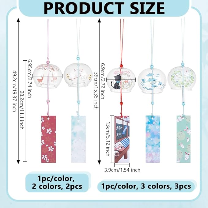 OLYCRAFT 5pcs 5 Styles Japanese Wind Chimes Animal Theme Handcrafted Glass Wind Bells Glass Wind Bells Creative Hanging Pendants for Home Garden Wedding Indoor Outdoor Decoration