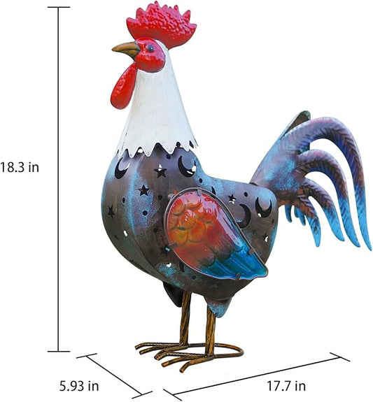 LIFFY Metal Rooster Yard Decor,18" Rooster Outdoor Decor with Solar Lights,Chicken Home Decorative Ornaments,Garden Statues for Outside Patio Backyard Landscape Lawn