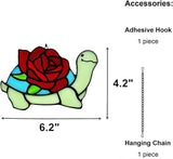 Stained Glass Turtle with Rose Birthday Gifts for Women, Stained Glass Window Hanging Suncatcher Ornament, Housewarming Window Decor Gifts for Mom, Turtle Lovers