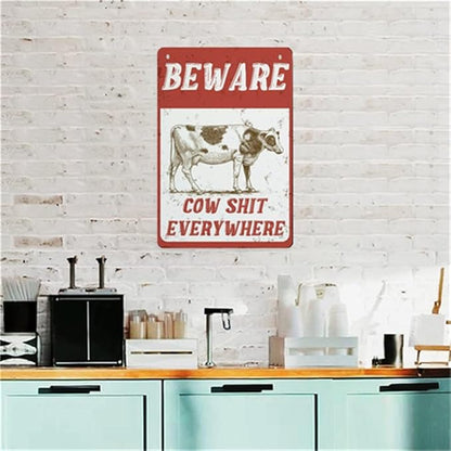QHOVPA Farm Yard Sign Lawn Sign Metal Sign, Beware Cow Shit Everywhere Sign for Home Farmhouse or Business Use 8x12 inches Signage