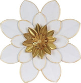 hogardeck Metal Flower Wall Decor, 16" White Gold Floral Metal Wall Art for Indoor Outdoor, Boho Farmhouse Modern Wall Decor for Bathroom, Living Room, Kitchen, Bedroom, Porch, Garden, Yard