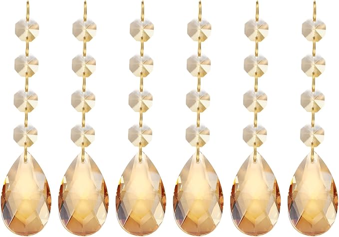 PATIKIL Teardrop Crystal Chandelier Pendants Beads, 6 Pack 120mm Length 38mm Chandelier Prisms Parts Ornaments Hanging Beads for DIY Arts Crafts Decoration, Electroplating Gold Tone