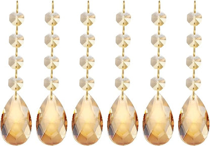 PATIKIL Teardrop Crystal Chandelier Pendants Beads, 6 Pack 120mm Length 38mm Chandelier Prisms Parts Ornaments Hanging Beads for DIY Arts Crafts Decoration, Electroplating Gold Tone