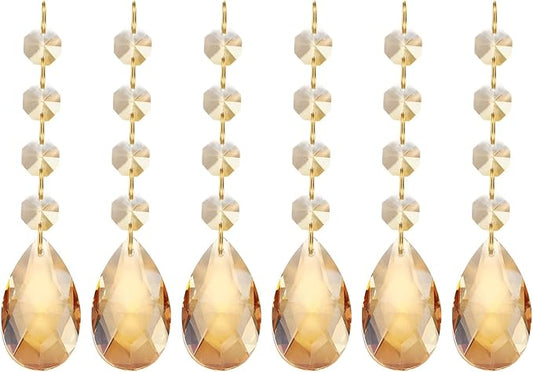 PATIKIL Teardrop Crystal Chandelier Pendants Beads, 6 Pack 120mm Length 38mm Chandelier Prisms Parts Ornaments Hanging Beads for DIY Arts Crafts Decoration, Electroplating Gold Tone