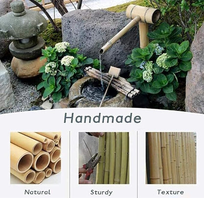 Handmade Bamboo Fountain Water Feature, Indoor/Outdoor Pond Decor with Pump, Garden Decoration