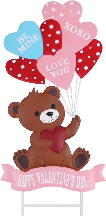 YEAHOME Valentines Day Decorations Outdoor, Metal Bear Decorative Garden Stakes with Love Balloon for Valentines Day Decor, Happy Valentine's Day Yard Signs for Home Porch Lawn Wedding Anniversary
