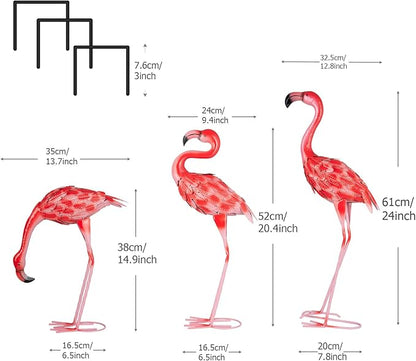 3 Pcs Pink Flamingo Garden Statues, Metal Flamingo Birds Yard Art Outdoor Statue for Home Patio Lawn Balcony Backyard Decor