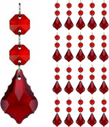 20pcs Chandelier Crystals Maple Leaf Prism Pendant Parts Connected Glass Octagon Beads Chain for Chandelier Decoration 38mm (Red)