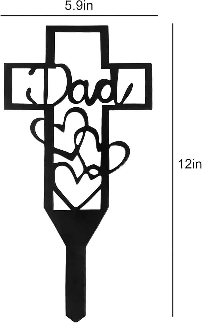 Stake Grave Decorations, Metal Cross Grave Marker Signs for Father Dad Mom Cemetery, 12x6", for Daddy Cemetery Garden, Lawn, Wall Outdoor, and Decorative Gravesite Easter Memorial Day (Black, 1PC)