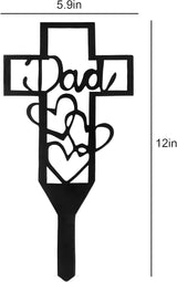 Stake Grave Decorations, Metal Cross Grave Marker Signs for Father Dad Mom Cemetery, 12x6", for Daddy Cemetery Garden, Lawn, Wall Outdoor, and Decorative Gravesite Easter Memorial Day (Black, 1PC)