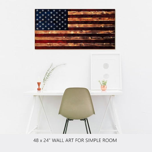 BackYardGamesUSA Rustic American Flag Wall Art Decor 24x48 – Patriotic Wood Wall Decor, All Weather Indoor Outdoor Wall Hanging for Living Room, Garage, Patio, Office