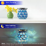 Stargarden 4 Pack Mosaic Solar Lanterns, Blue Glass Hanging Lantern Waterproof Outdoor Hanging Solar Lights Table Lamp for Garden ,Patio,Yard Decor