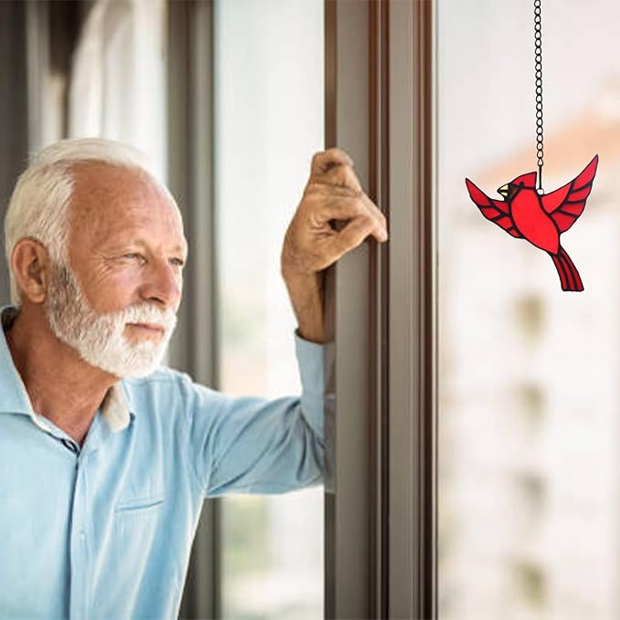 BOXCASA Red Cardinal Stained Glass Window Hanging,Cardinal Ornament Stained Glass Suncatcher for Home,Cardinals Bird Memorial Gifts for Women,Red Bird Gifts for Mother Grandma Nana