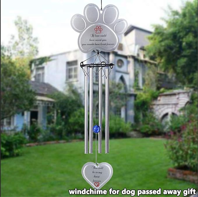 jinhuoba Paw Print Pet Memorial Wind Chimes for Dogs Outdoors, Metal Wind Chime for Loss of Dog Pet Sympathy Memorial Gifts Remembrance Gifts Outdoors, 18.9"