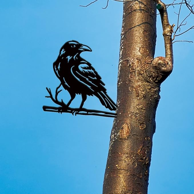 SUPERDANT Raven Metal Garden Decor Outdoor Crow Black Silhouette Yard Art Raven Decorative Garden Stakes Crow Lawn Ornaments Yard Stakes Metal Wall Art for Lawn Patio