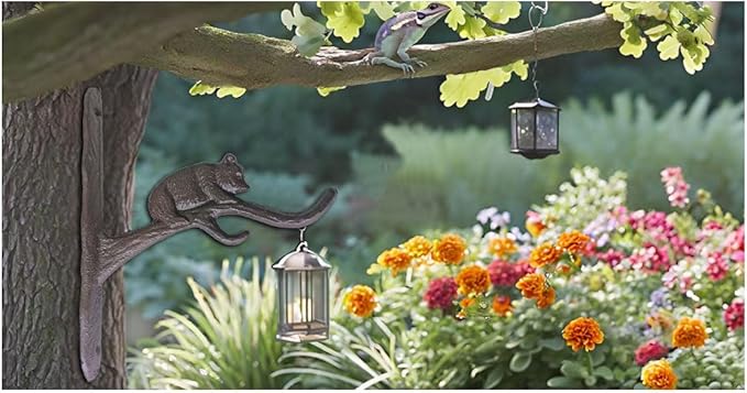 Wrought Iron Plant Hanger Bracket with Bear Design, Decorative Hook for Indoor/Outdoor Use – Ideal for Hanging Baskets, Bird Feeders, Lanterns, and Wind Chimes