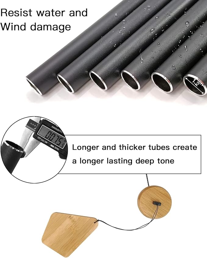 Wind Chimes 30 Inches Deep Tone Memorial Wind Chimes with Hook for Mother's Day/Housewarming/Christmas, Patio, Garden, Yard, Home Decor, Black
