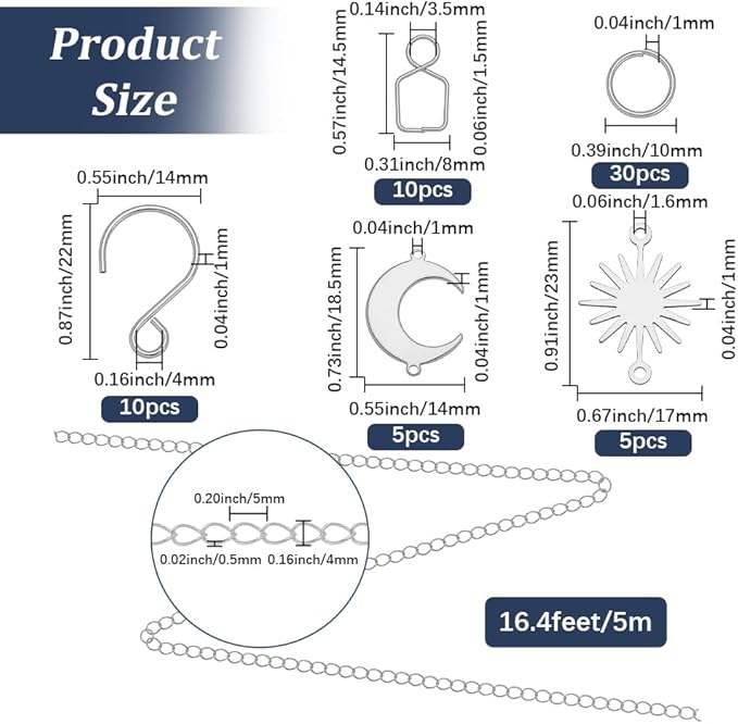 1 Box 10 Sets DIY Suncatcher Kits 5M/196.8In Silver Suncatcher Chains and Hooks Sun Moon Charms Crystal Ball Suspension Chain Kits for Window Prism Home Wedding Xmas Tree Hanging Decoration