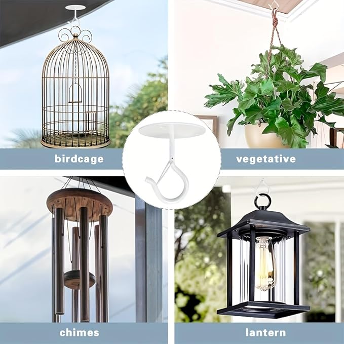 2 Pcs White Ceilling Hooks for Hanging Plants Holder with Safety Buckle,Ceiling Decor Hook Heavy Duty,Metal Plant Hanger Indoor&Outdoor.Hooks for Hanging Plants,Wind Chime,Bird Feeders (White)