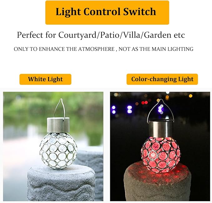 2 Pack Hanging Solar Light Outdoor, Decorative Solar Powered Waterproof Ball Shaped Night Light, Hanging Globe Solar Lights for Gardens, Yards, Patios, Lawns (White Light)