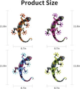 4 Pcs Metal Gecko Wall Art Outdoor Decor Metal Lizards Wall Decor Lizard 8.7 * 11.8 Inch Suitable for Hanging in Yard Garden Patio Fence Home, Idea Gifts for Mom Father Friends