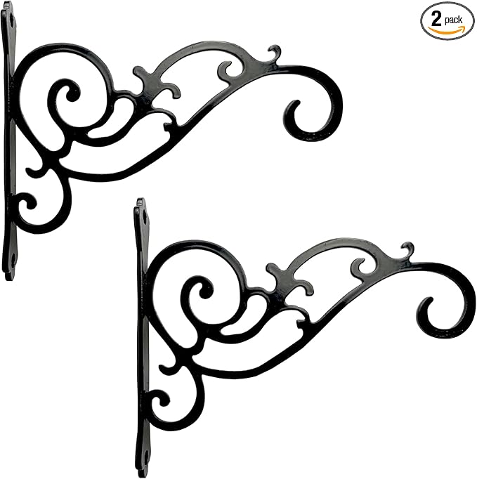 Metal Hanging Planter Bracket, 2 Pack Wall Hooks for Hanging Birds Feeders, Latern, Wind Chimes, Coat, Decorative Indoor Outdoor (Black-6in)