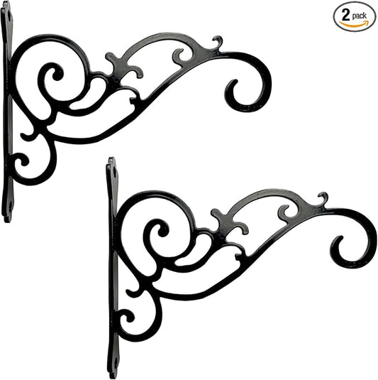 Metal Hanging Planter Bracket, 2 Pack Wall Hooks for Hanging Birds Feeders, Latern, Wind Chimes, Coat, Decorative Indoor Outdoor (Black-6in)