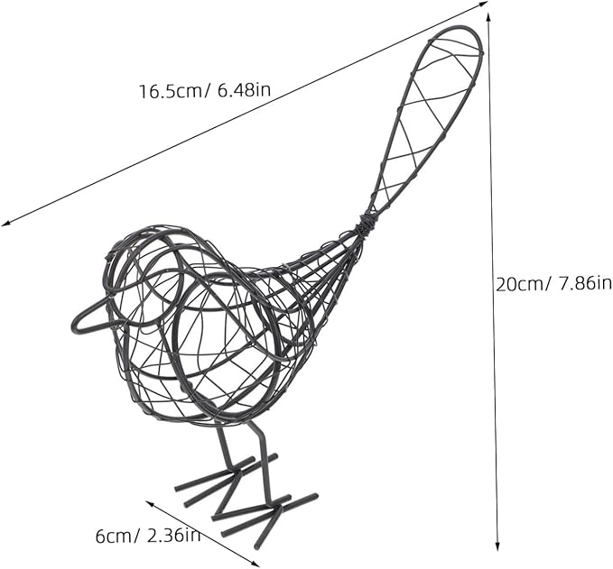 Mobestech Black Metal Bird Statue 20x23cm Garden Ornaments Stylish Black Metal Bird Art for Indoor Outdoor Decor
